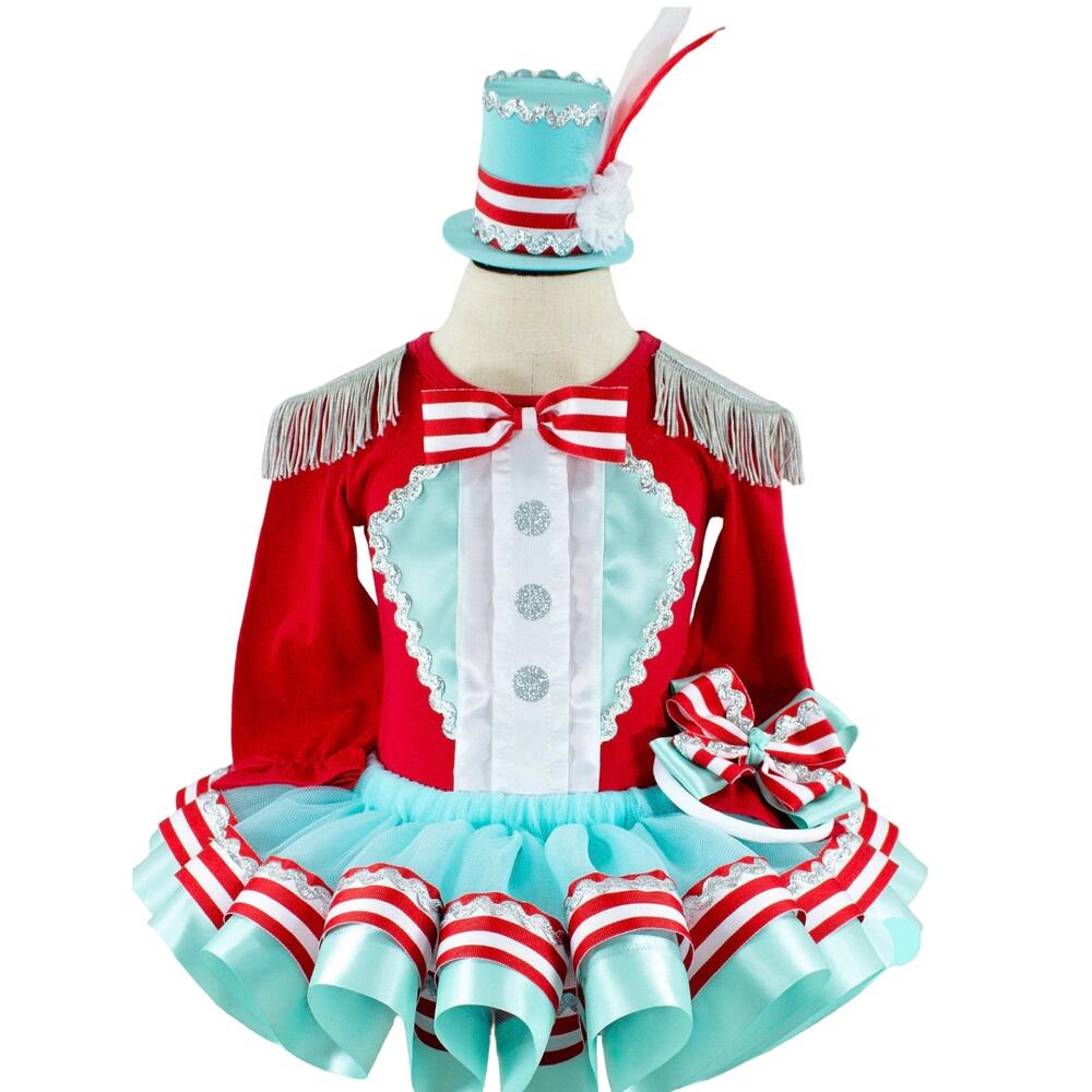 Circus Ringmaster Costume Outfit 4T Red Aqua Birthday Carnival Set Handmade